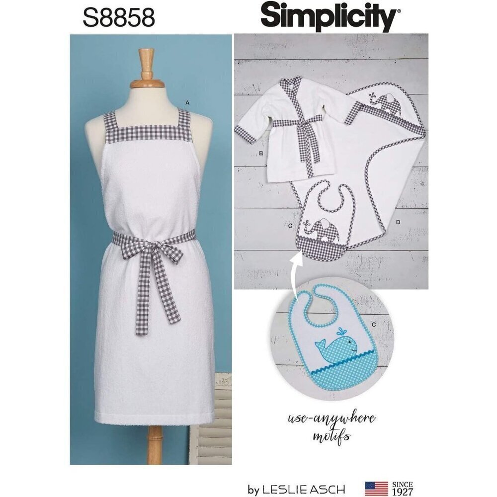 Simplicity Sewing Pattern 8858 Child Robe‎ Hooded Towel Bib Apron